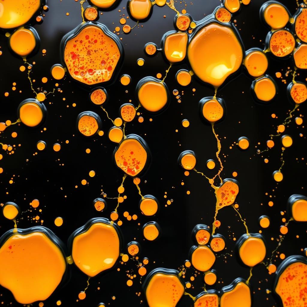 Epoxy resin cells in yellow and orange on black